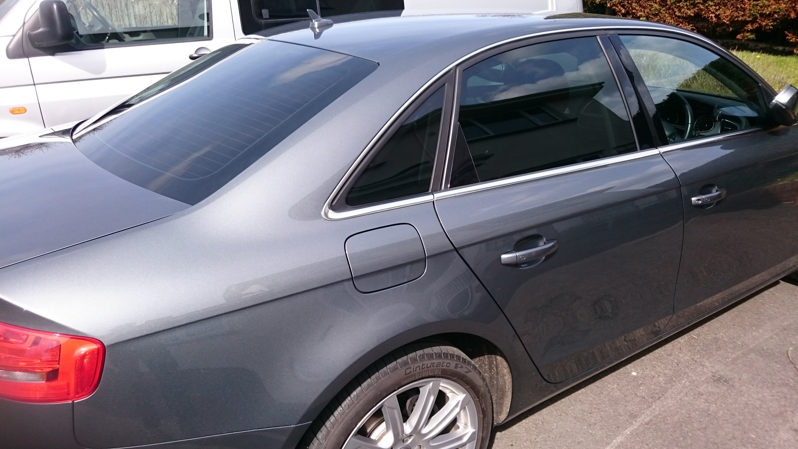 Audi A4 saloon auto window tinting completed job. 18% visible light transmission film. Blocking out 82% light. Tinting Express Ltd Barnstaple