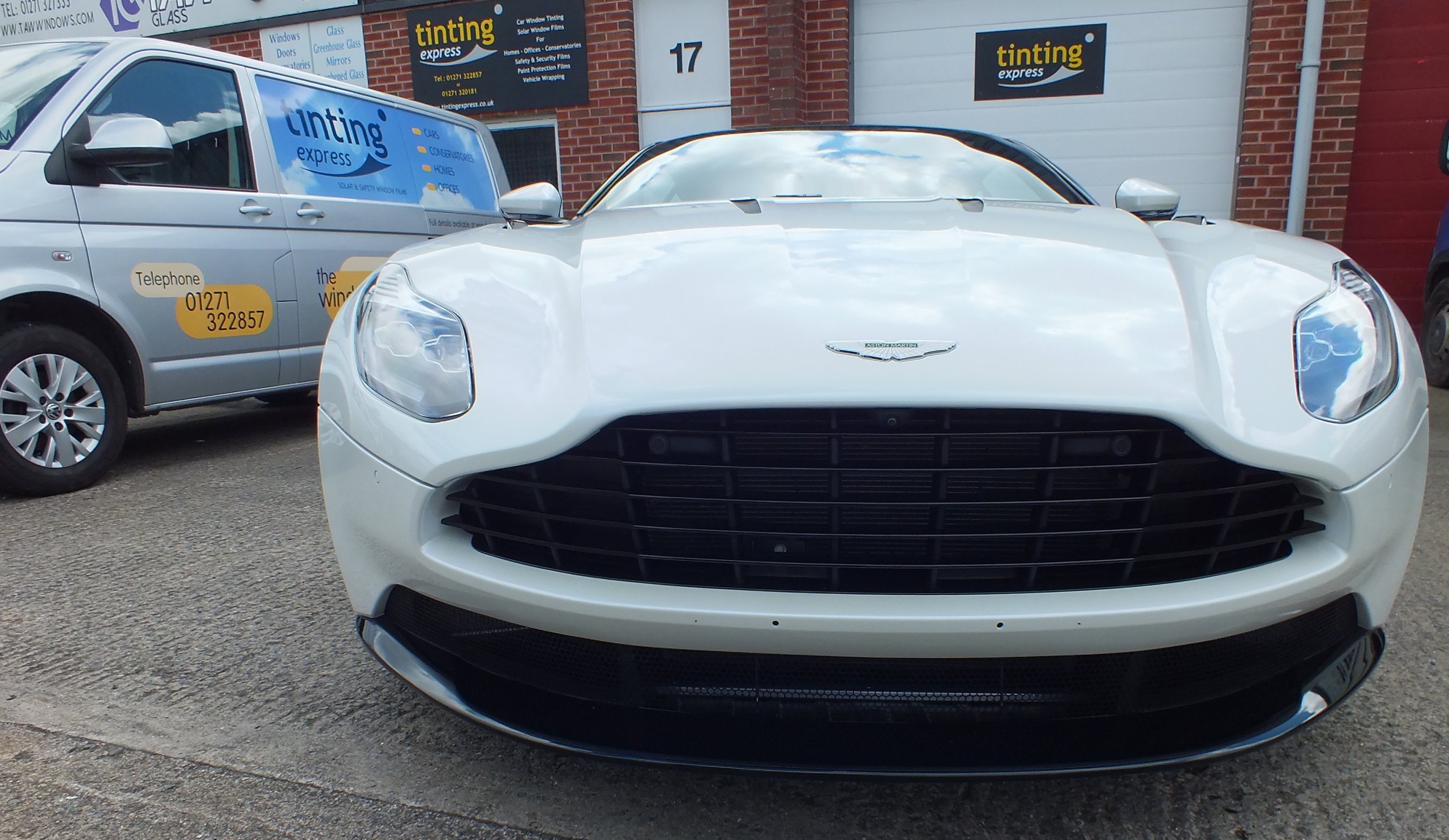 Completed paint protection film (PPF) on an Aston Martin front end Tinting Express Barnstaple Devon