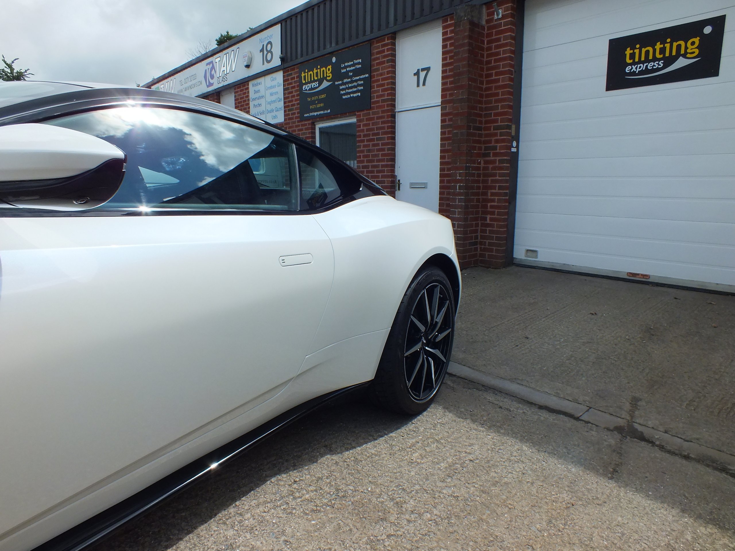 Paint Protection Film application completed on this Aston Martin DB11 by Tinting Express Ltd