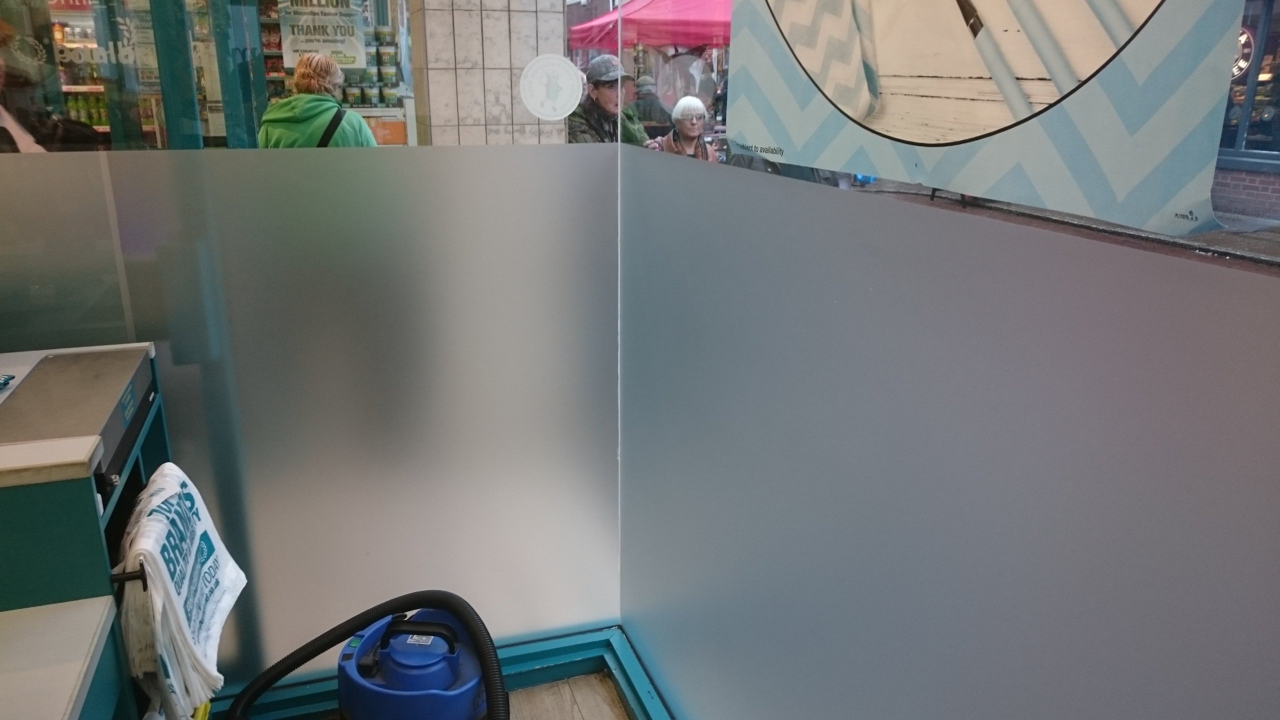 Refreshed crystal etch frosted window film applied to a shop window of a national chain high street shop. Tinting Express Barnstaple
