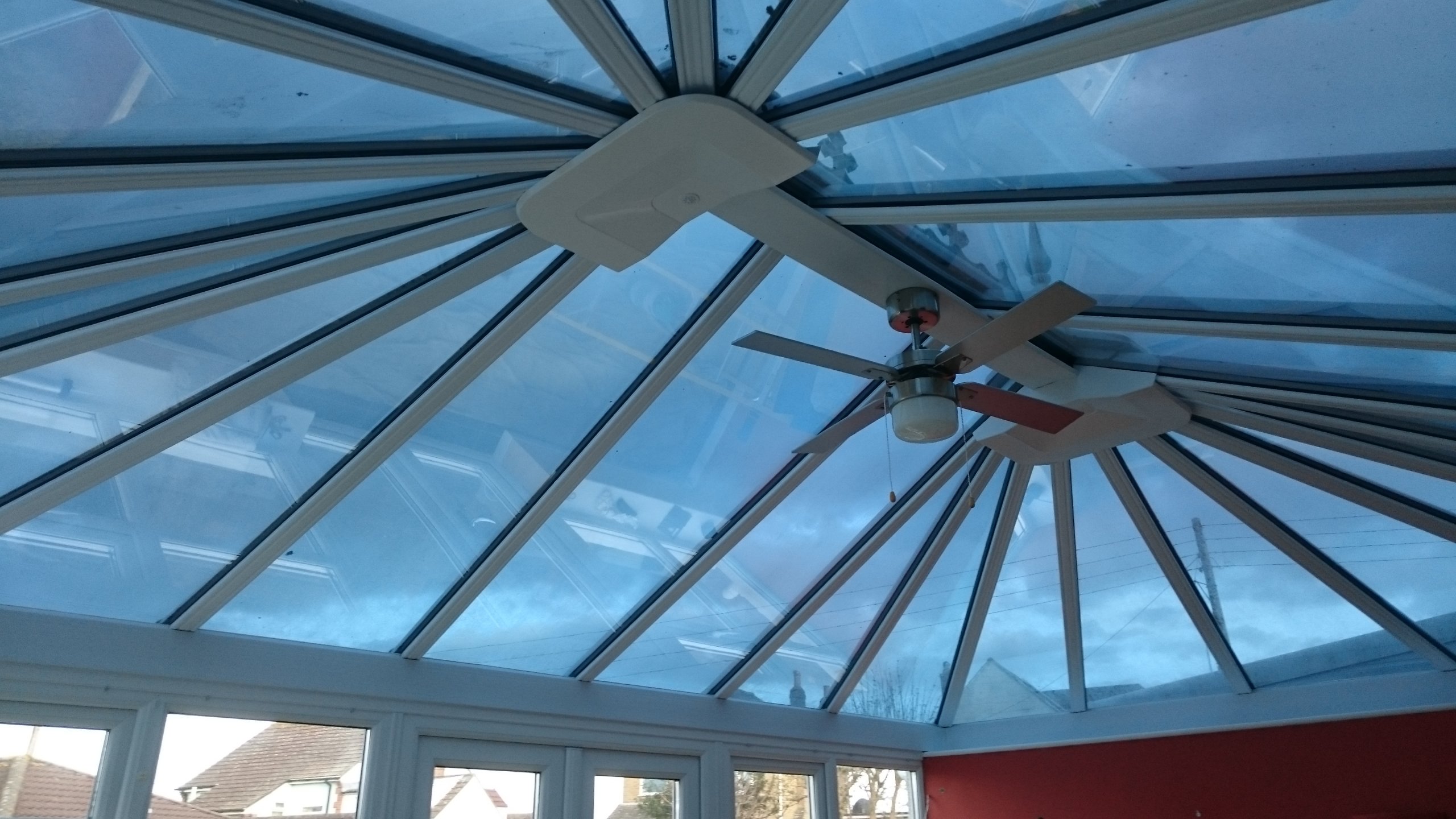 Dual 15 solar window film supplied and fitted to a conservatory roof in Weston-super-Mare. Installation by Tinting Express Barnstaple Devon.