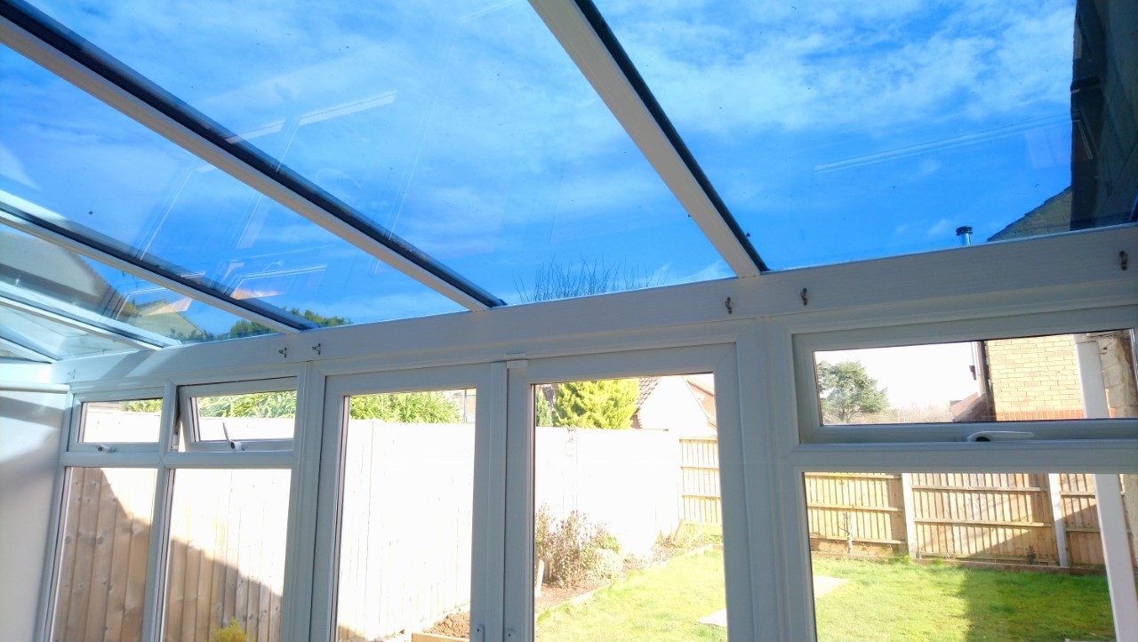 A coating of our solar roof window film Dual 15V on a conservatory in Taunton Somerset by Tinting Express Ltd